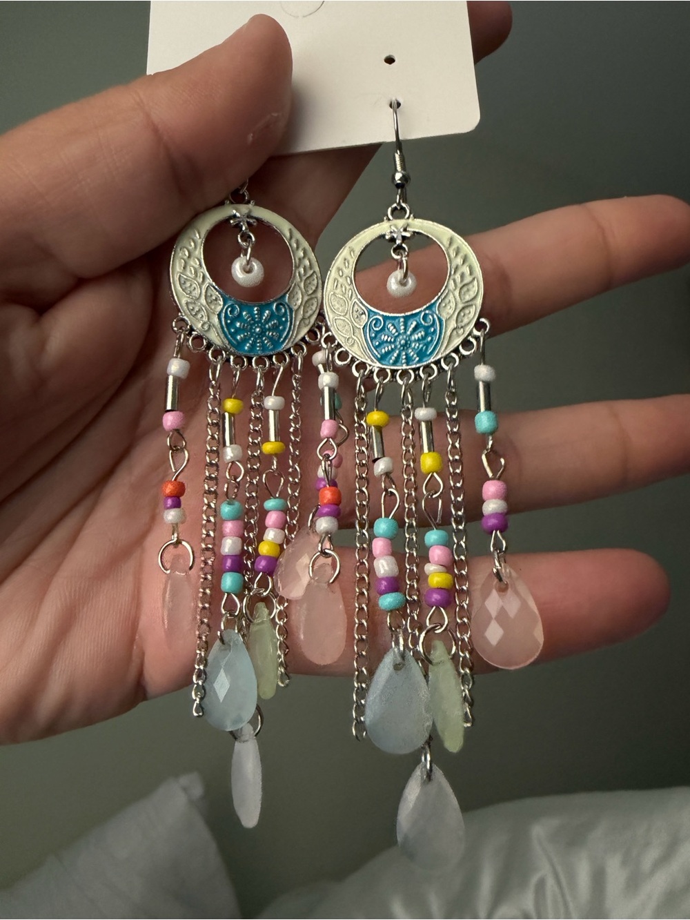 Boho Teardrop Beaded Dangle Earrings - Turquoise & Multicolor